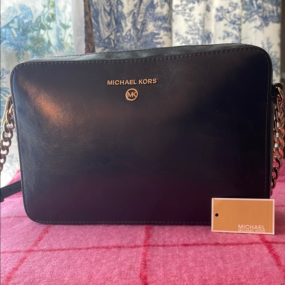 Michael Kors Navy Blue Leather Shoulder Bag